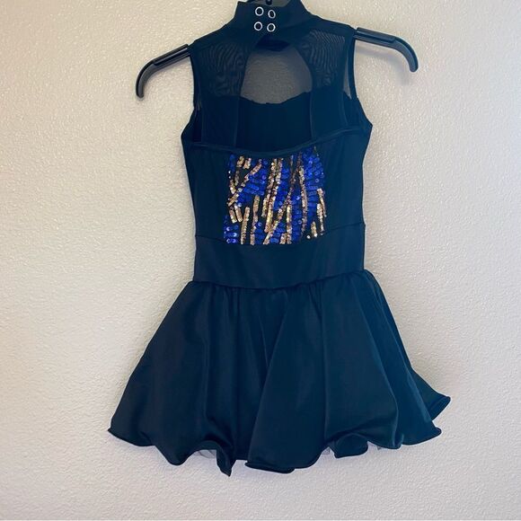 Weissman Dance costume dress black blue sequin Check Me Out 12418 child LC - Picture 6 of 15